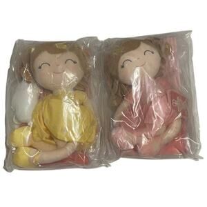 Plush Angel Rag Dolls Set of 2 Soft Stuffed Dolls Pink Yellow Gift Kids Toy New